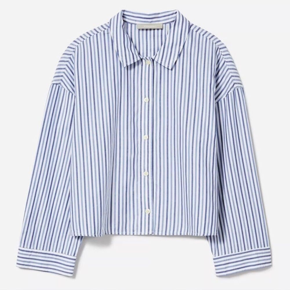 Everlane The Woven PJ Boxy Button Down Striped Top in Blue/White NWT! size XXS